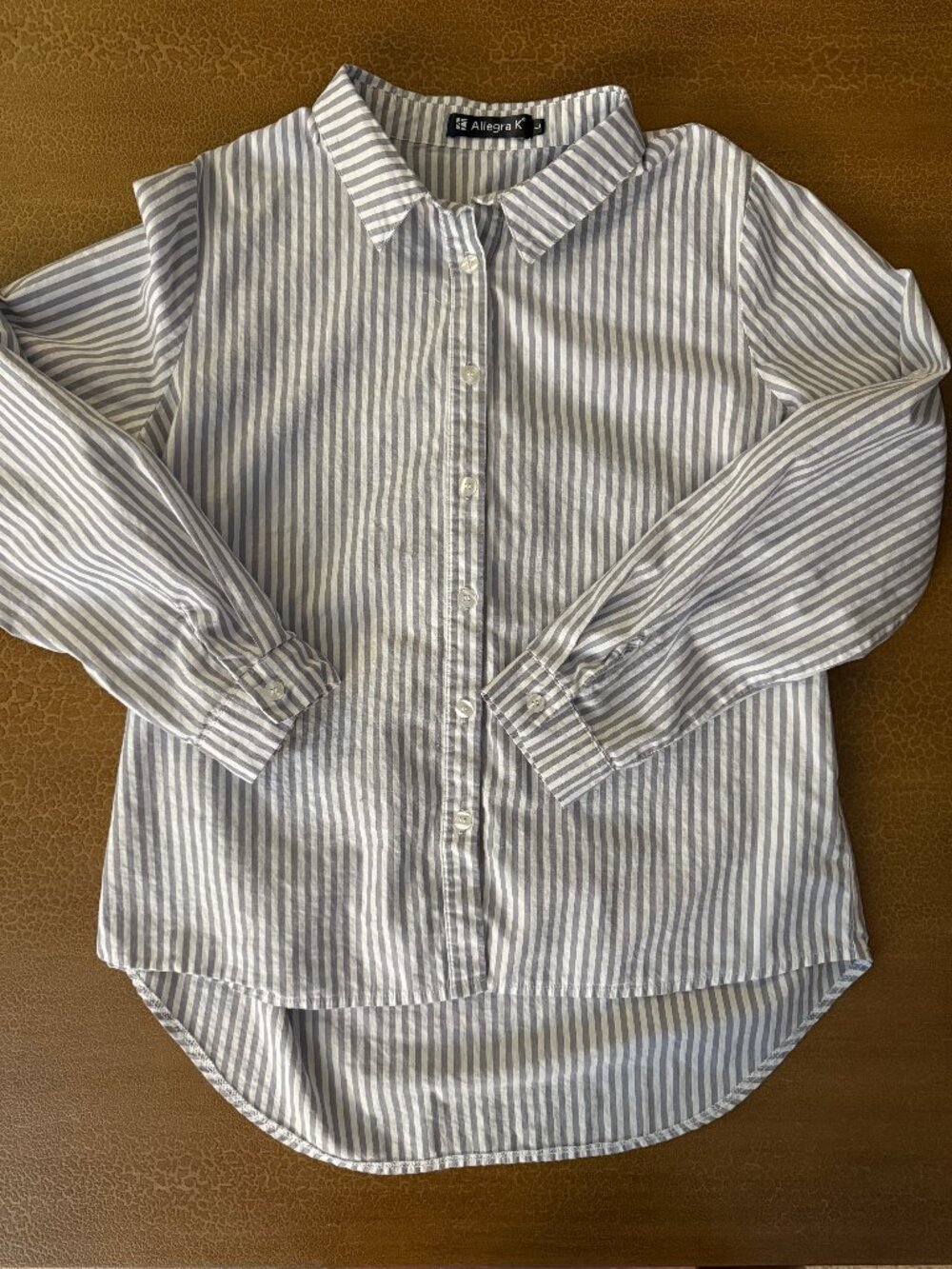 Allegra K Grey & White Striped Dress Shirt Long Sleeve - Size Large